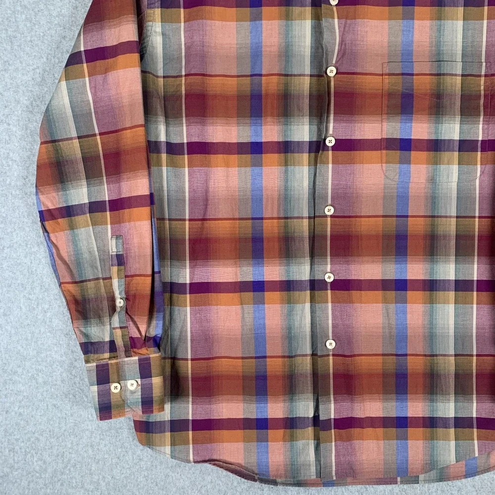 Alan Flusser Button Down Shirt Mens Large Multi Plaid Long Sleeve Cotton